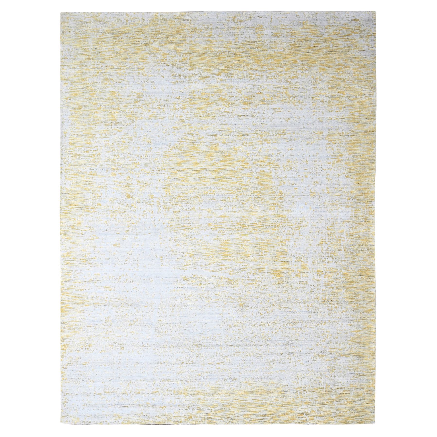 Macaroon Yellow, Hand Loomed, Wool and Plant Based Silk, Textured Pile, Modern Design, Oriental Rug